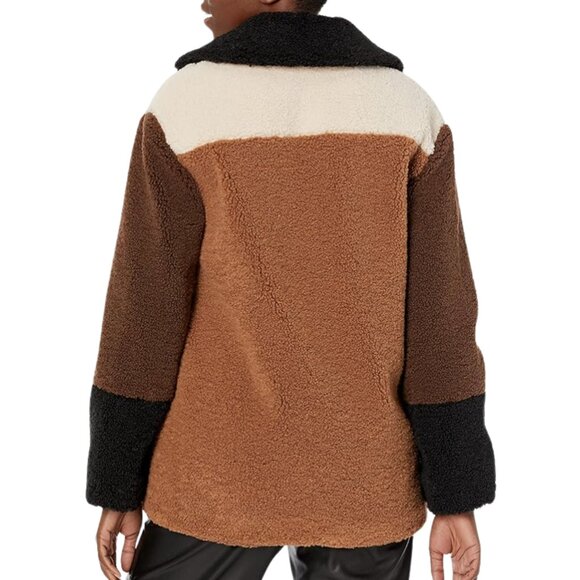 Steve Madden Willow Jacket Colorblock Brown Black Off-White Sherpa Size Large - Picture 3 of 9